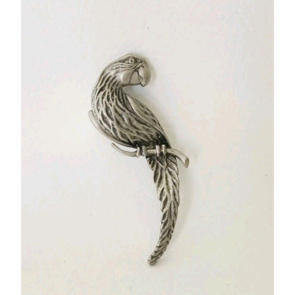 Vintage JJ Jonette Gold Tone Textured Detailed Parrot Pin Brooch 3.5"